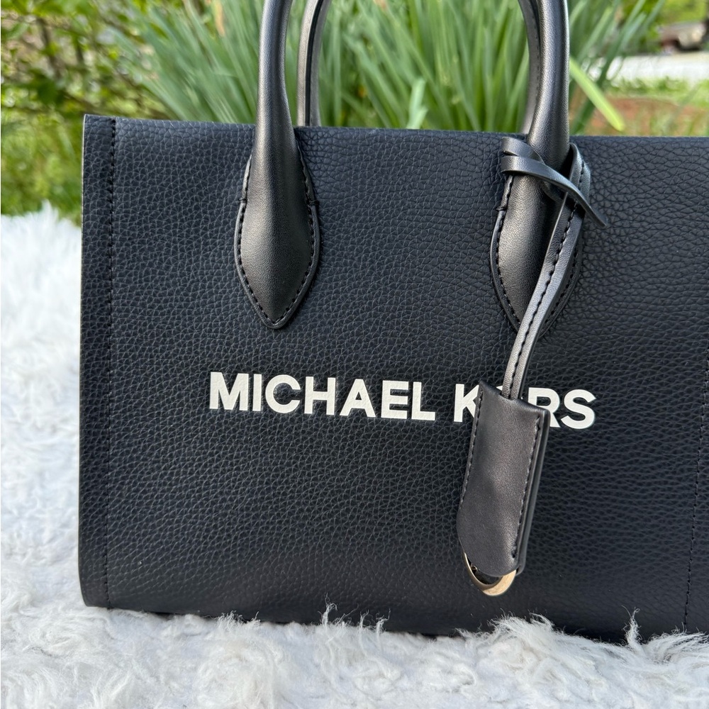 Michael Kors Mirella Small Leather Mk Logo Broad Shoulder Strap black